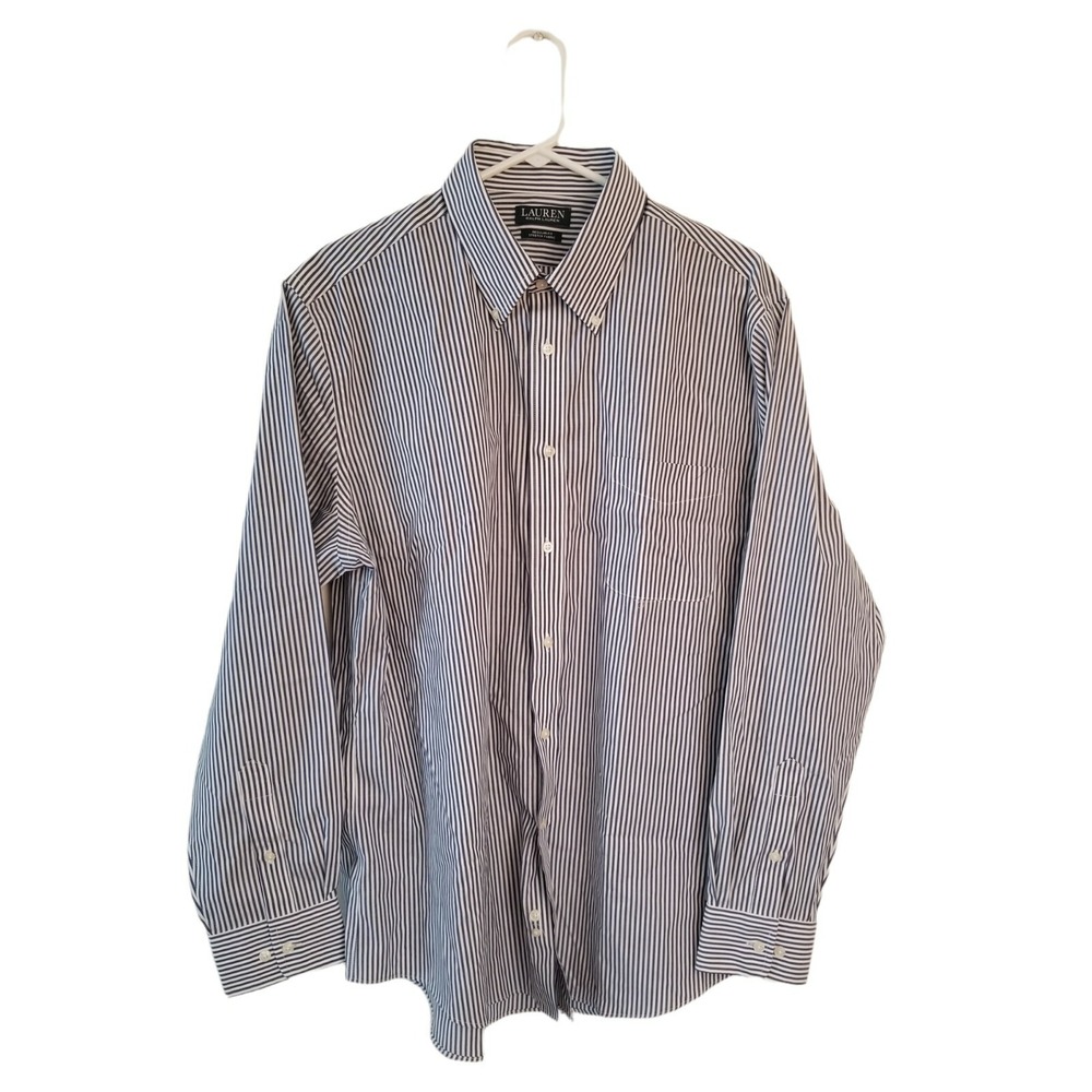 Ralph Lauren regular Fit Long Sleeve Stripped W Pocket White Blue Men's Shirt XL